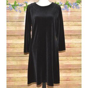 Land's End Dress Womens L Black Velvet LBD Long Sleeve Fit & Flare Whimsey Goth